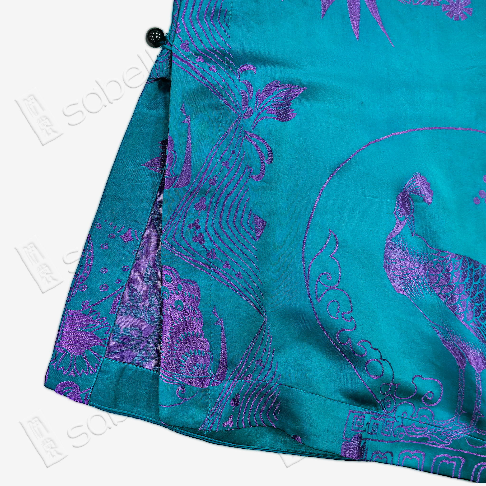 Old silk soft satin three-quarter sleeve stand collar slant lapel top