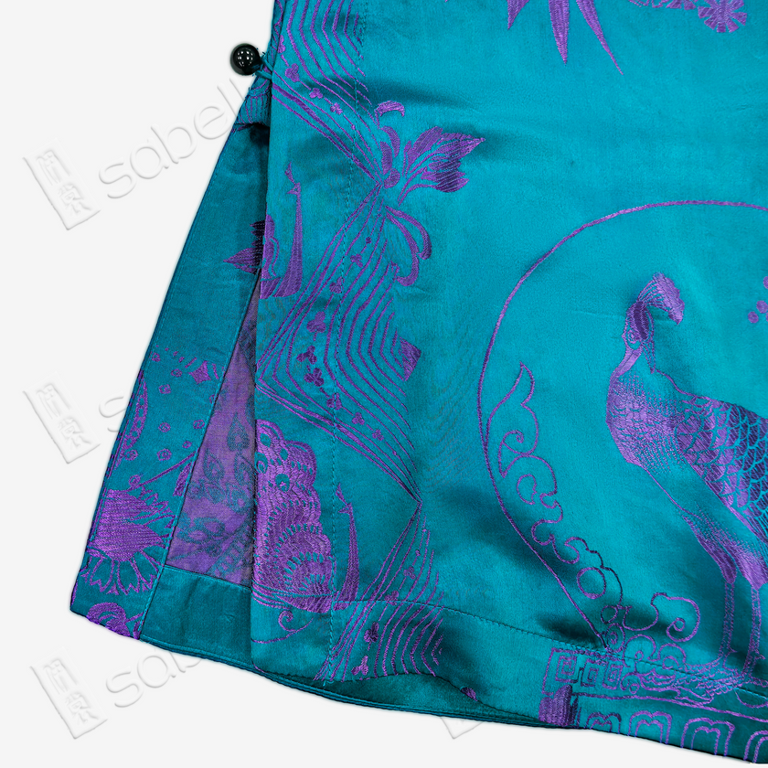 Old silk soft satin three-quarter sleeve stand collar slant lapel top