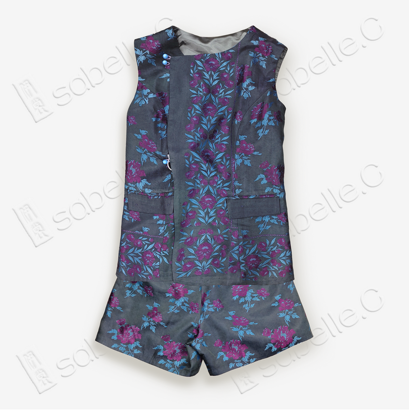 Old silk soft satin jacquard sleeveless vest two-piece suit