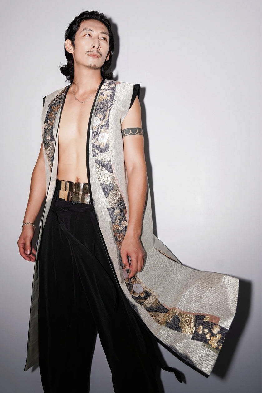 Haute Couture Silver-foil  Kesi Tapestry Long Vest - 銀箔底緙絲背心