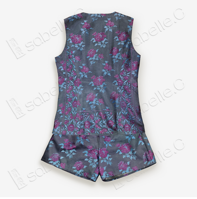 Old silk soft satin jacquard sleeveless vest two-piece suit