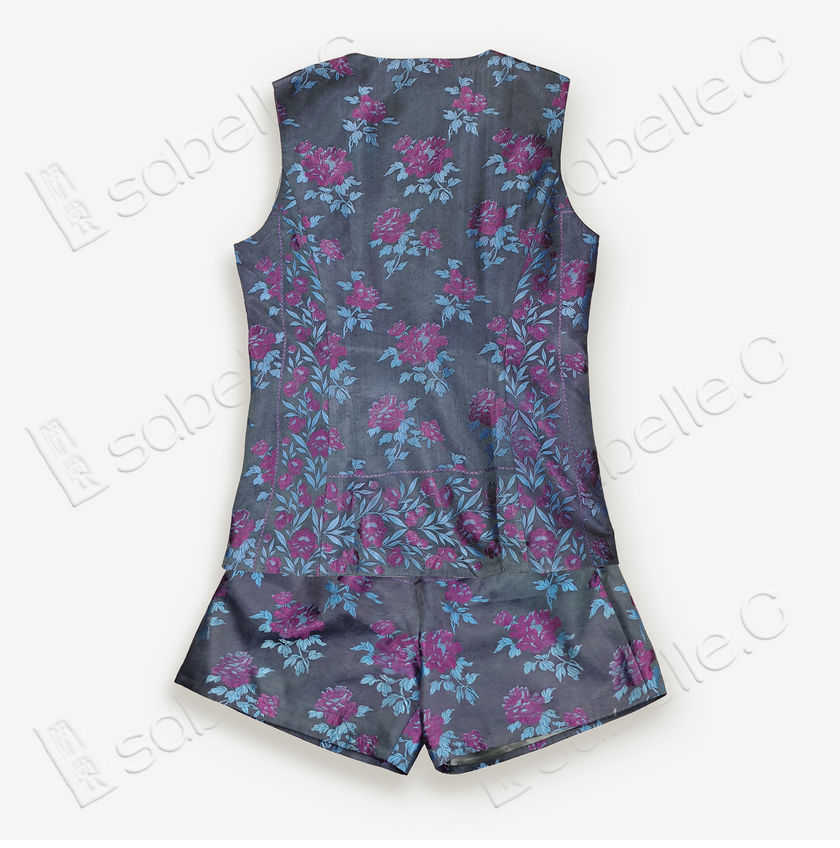 Old silk soft satin jacquard sleeveless vest two-piece suit