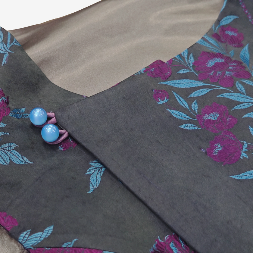 Old silk soft satin jacquard sleeveless vest two-piece suit