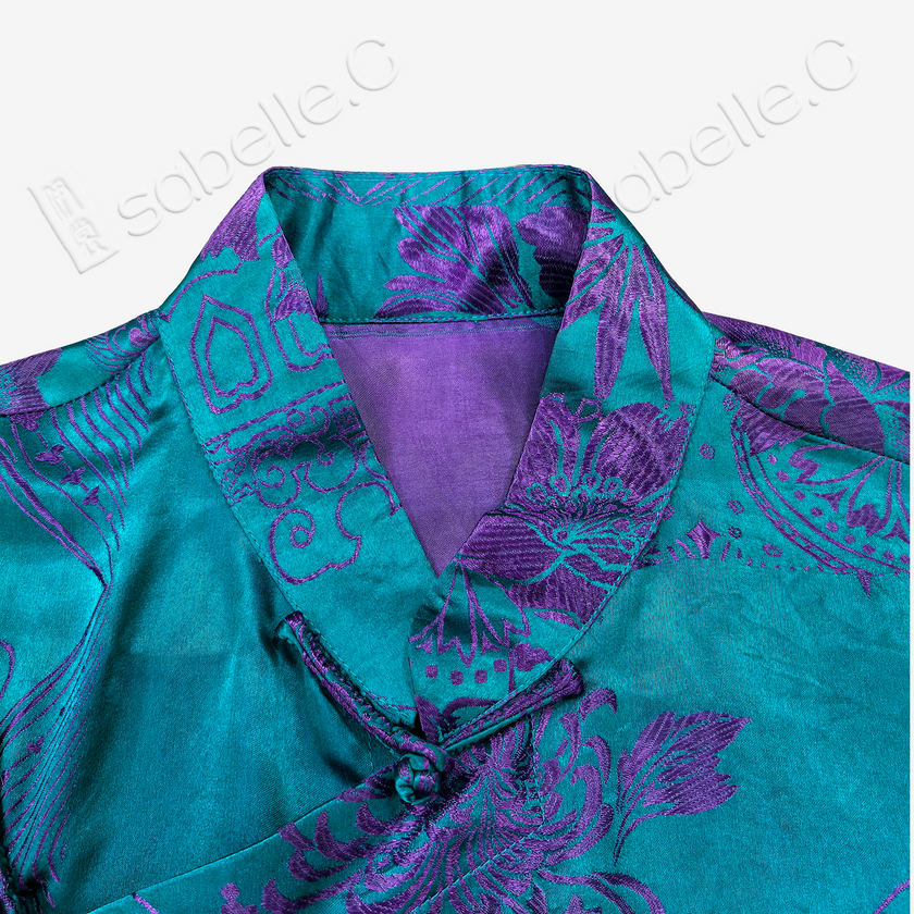 Old silk soft satin three-quarter sleeve stand collar slant lapel top