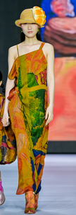Original Gambiered Canton Silk Dress Printed with Children's Art