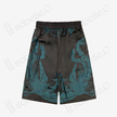 Dark Abyss Cyan Twin Dragon Antique Silk Shorts - 「玄淵蒼龍」古董真絲短褲