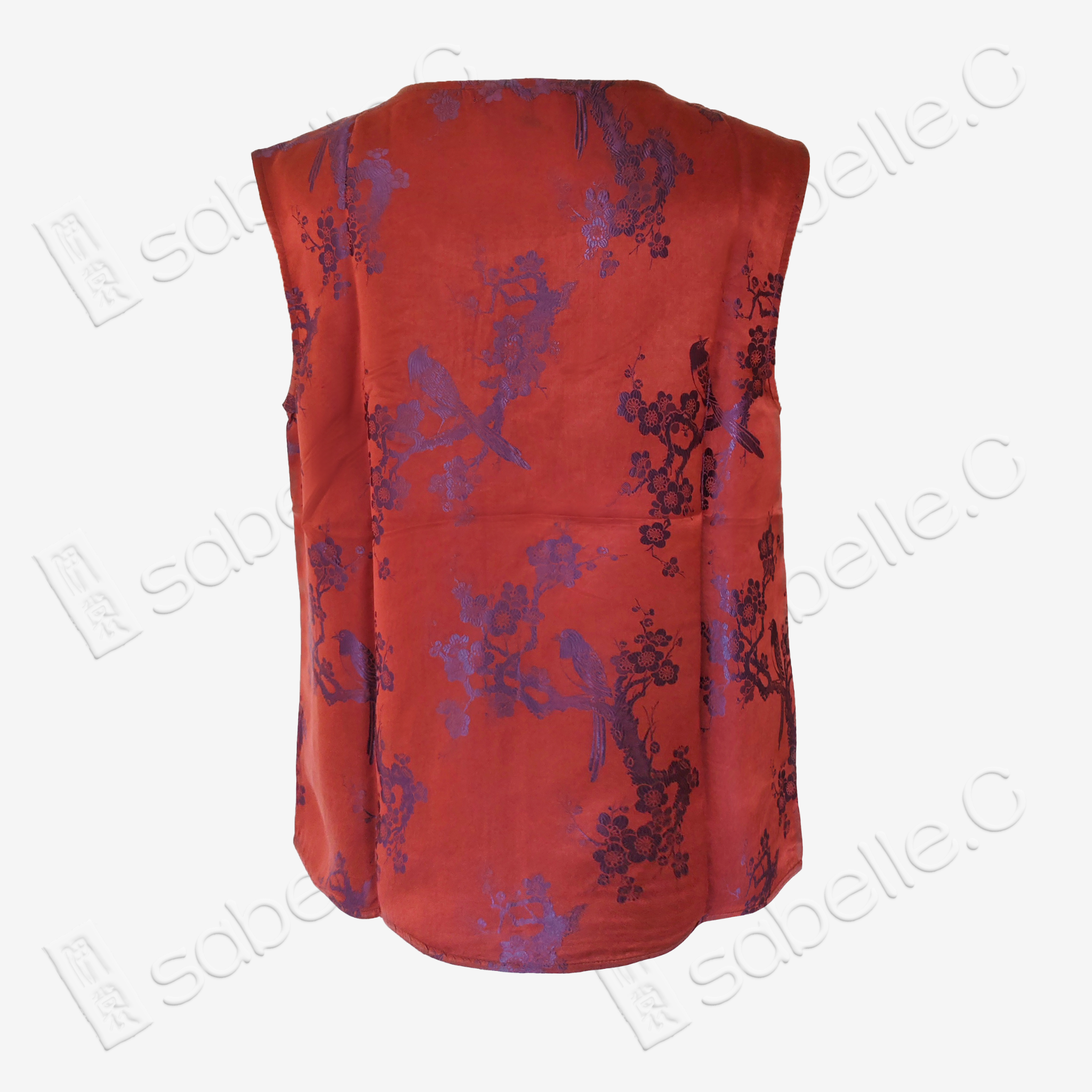 Deep Red Plum Brocade Vintage Silk Satin Vest - 「絳紅梅綺」古董真絲面料背心