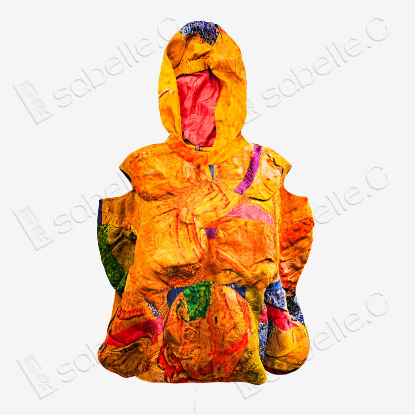 Original Gambiered Canton Silk Dress Printed with Children's Art