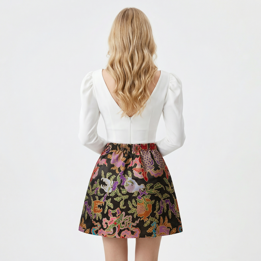 Song Brocade High-Waist Mini Skirt (Elastic Waist)
