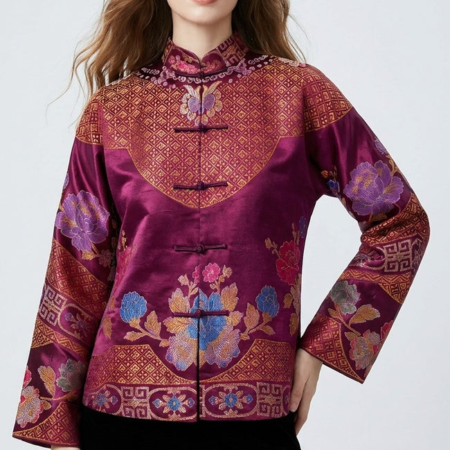 Silk Satin Oriental Mandarin Collar Jacket