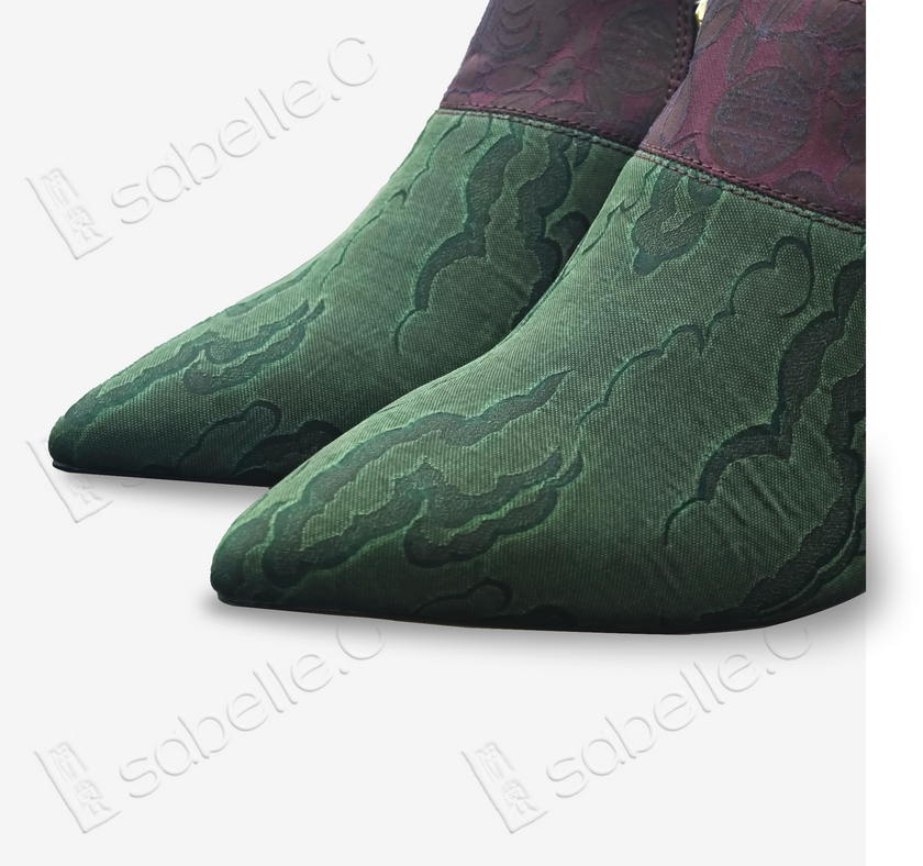 Gambiered Canton Silk Ankle Boots