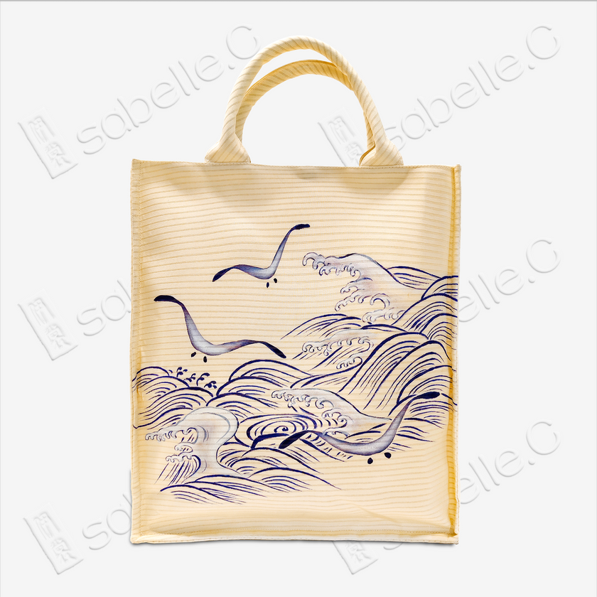 Wave & Seagull Print Kesi-Weave Tote Bag