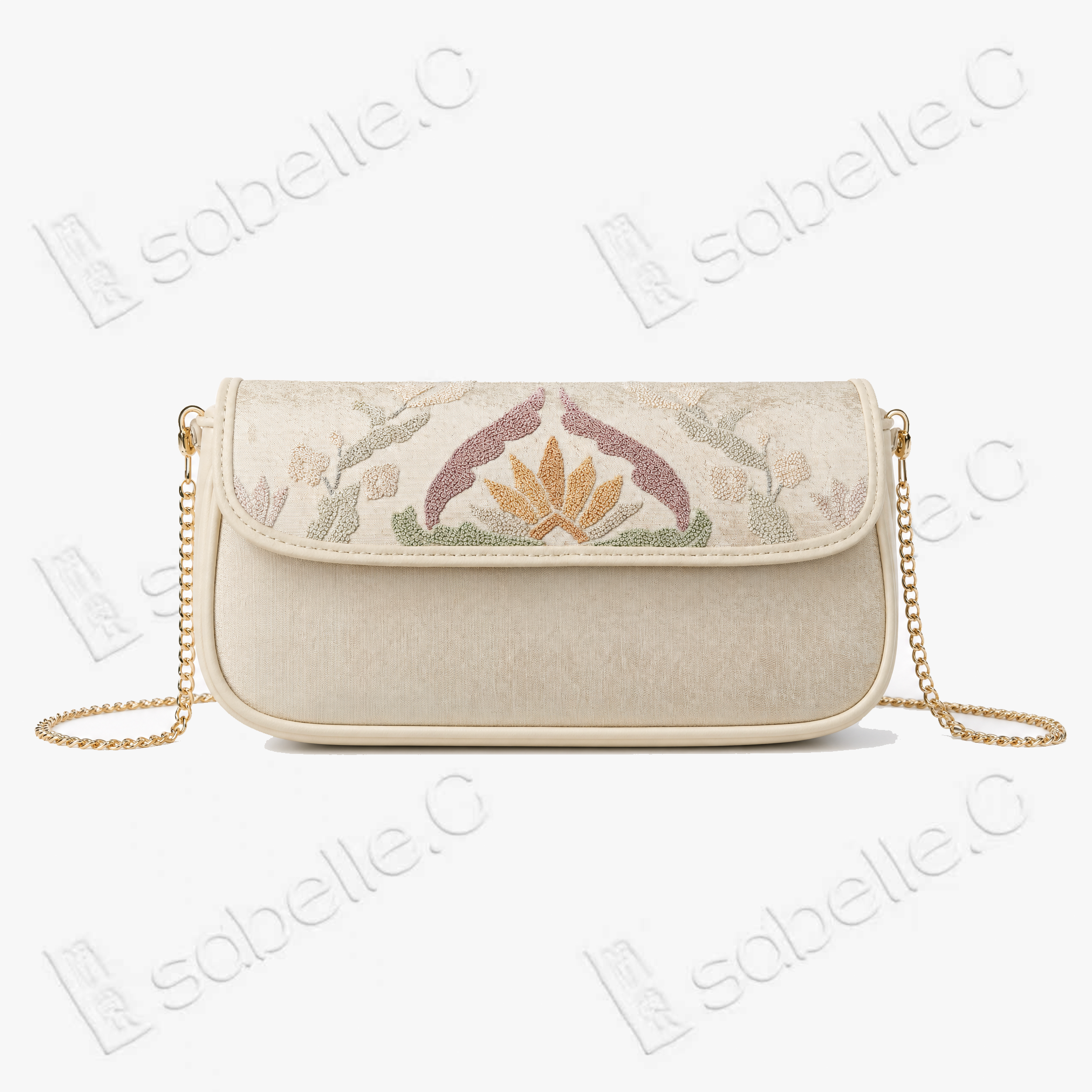 Embroidered Kesi Leather Chain Bag