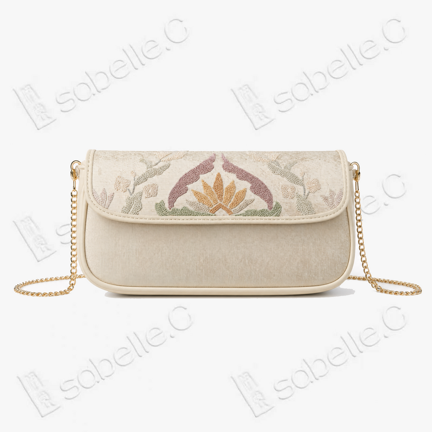 Embroidered Kesi Leather Chain Bag