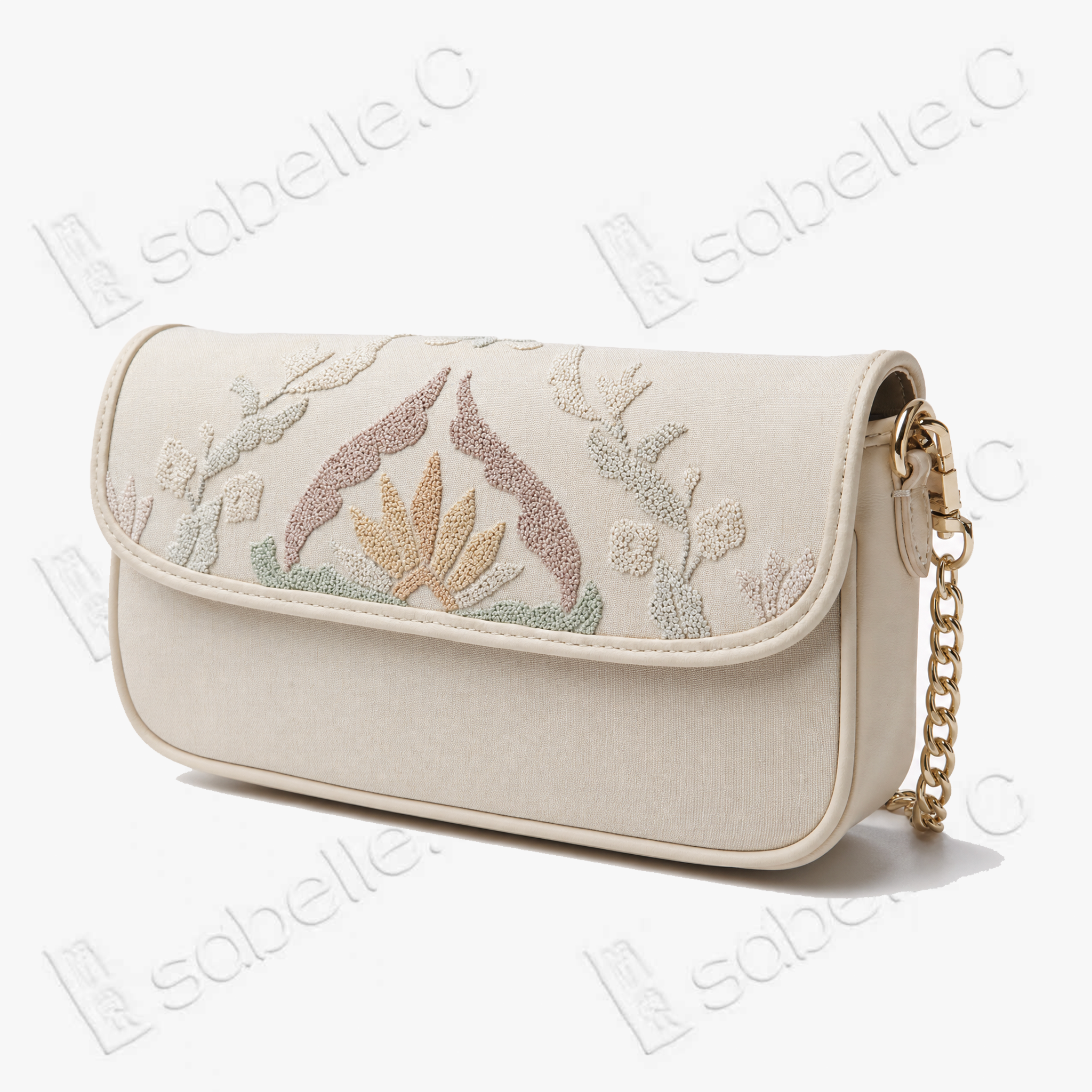 Embroidered Kesi Leather Chain Bag
