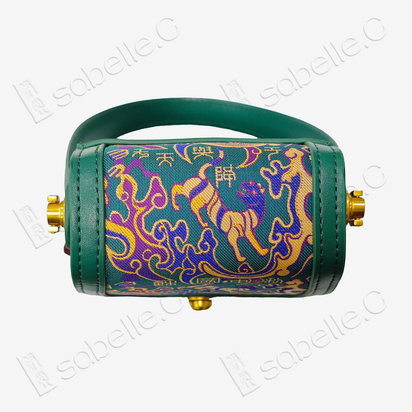 「Emerging from the East」 Song Brocade Lambskin Trapezoid Handbag - 五星出東方利中國｜宋錦小羊皮梯形手提包