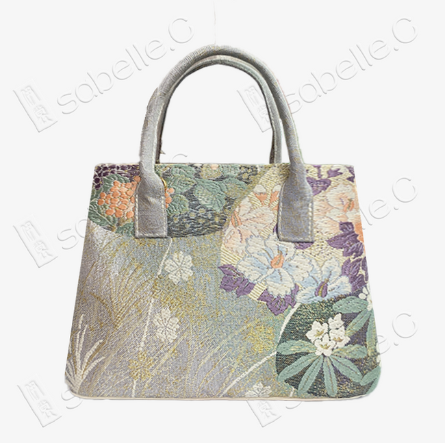 Silver Fan Peony Tang Brocade Tote - 「銀扇松華」唐錦托特包
