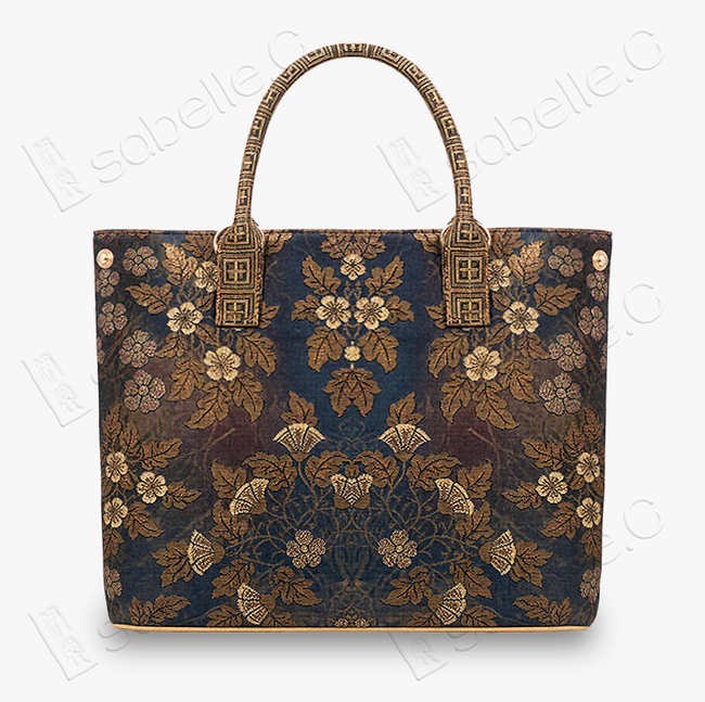 Indigo Rose Large Tang Brocade Tote - 「青黛金薔」唐錦通勤托特包
