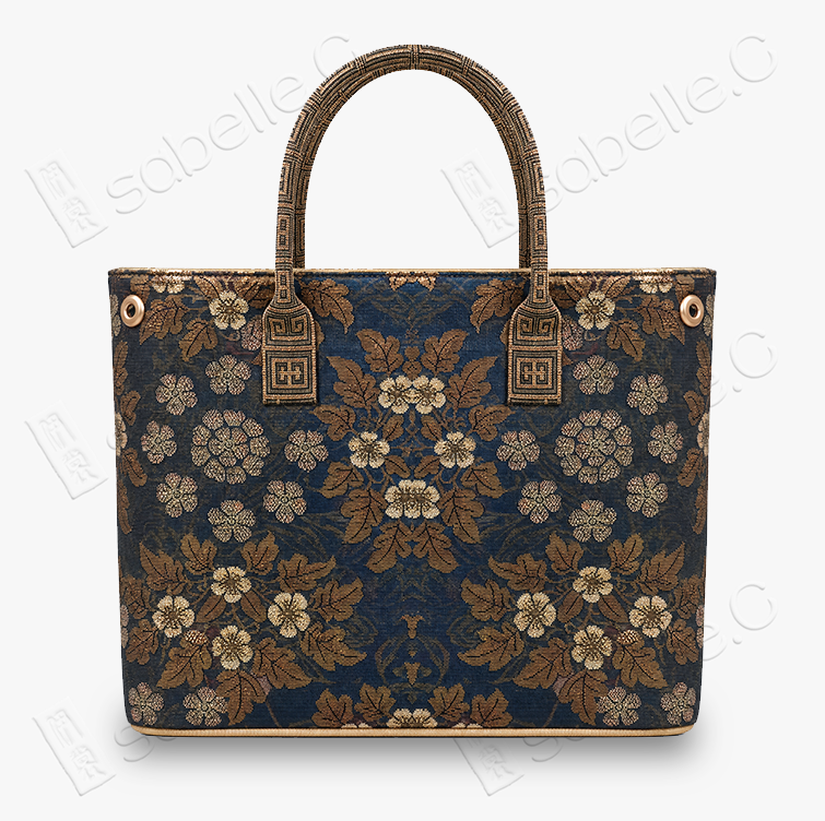 Indigo Rose Large Tang Brocade Tote - 「青黛金薔」唐錦通勤托特包