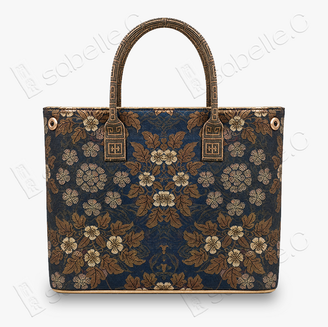 Indigo Rose Large Tang Brocade Tote - 「青黛金薔」唐錦通勤托特包
