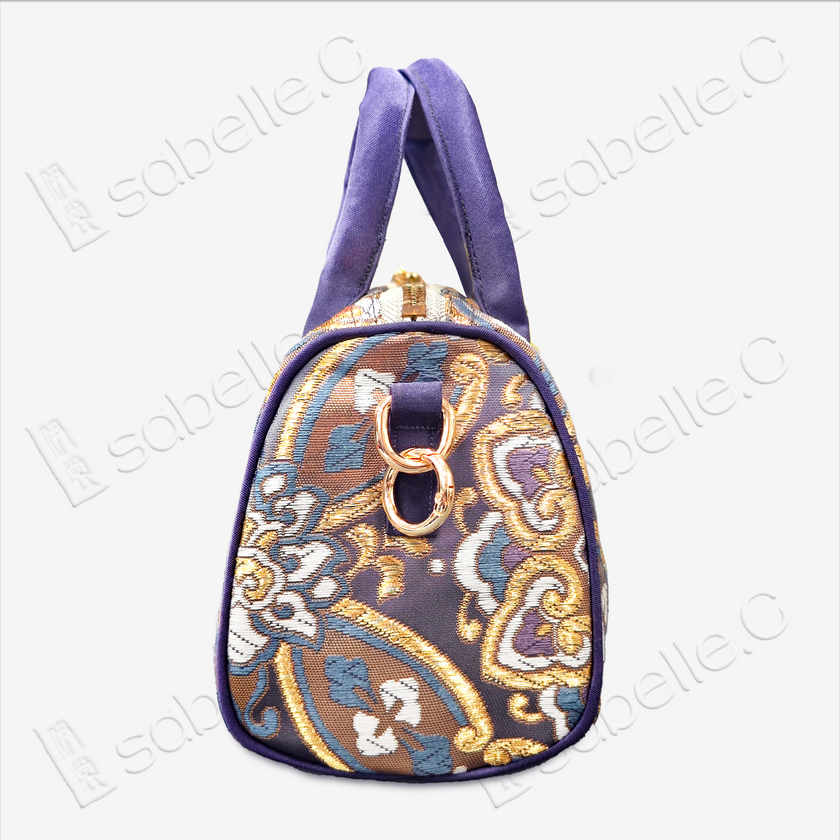 Embroidered Brocade Barrel Tote Bag