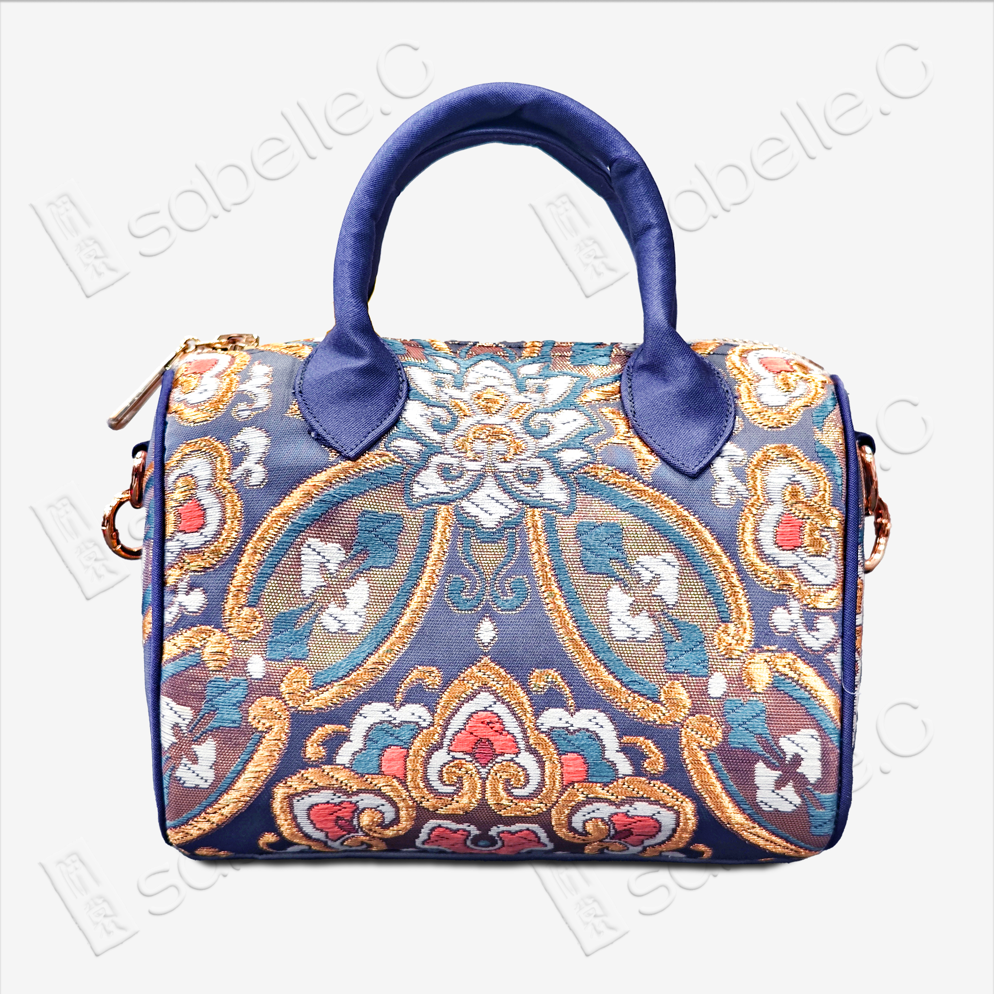 Embroidered Brocade Barrel Tote Bag