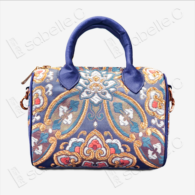 Embroidered Brocade Barrel Tote Bag