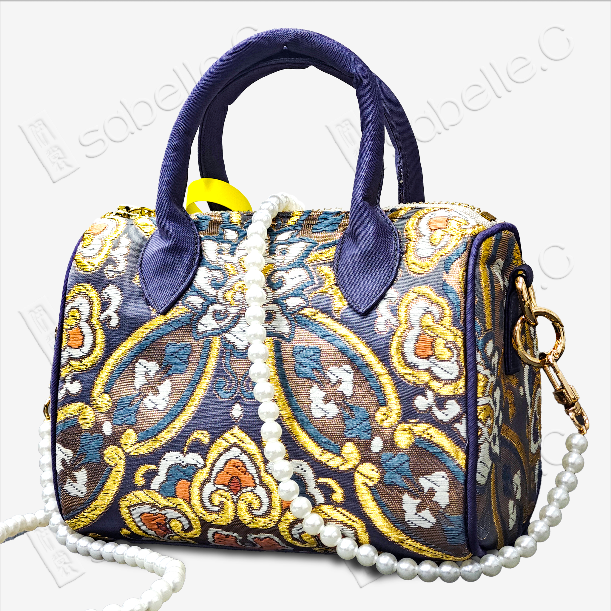 Embroidered Brocade Barrel Tote Bag