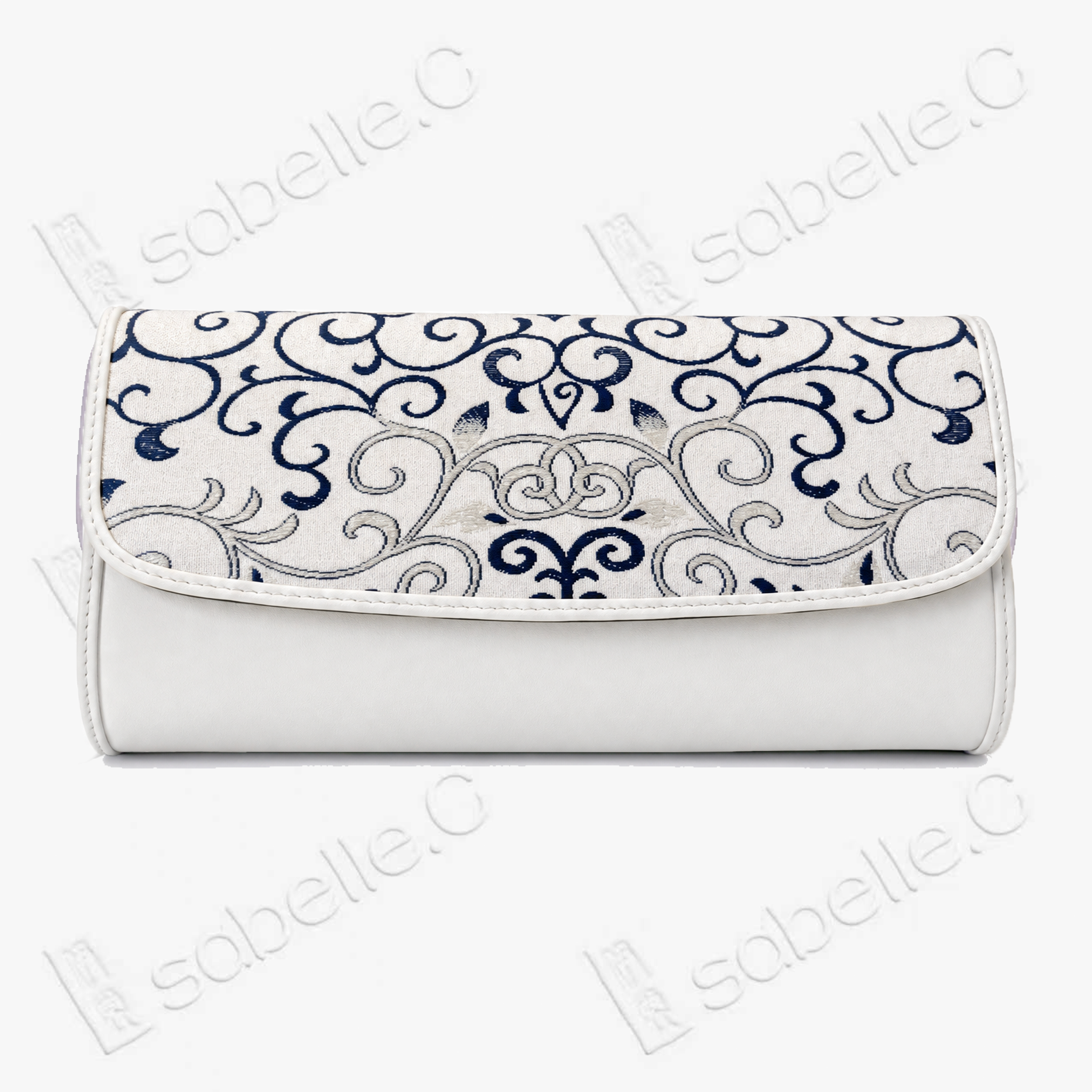Kesi Leather‑Trim Clutch （Black / White） - 緙絲牛皮手拿包