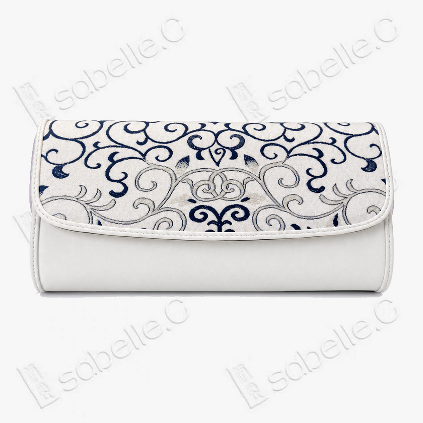 Kesi Leather‑Trim Clutch （Black / White） - 緙絲牛皮手拿包