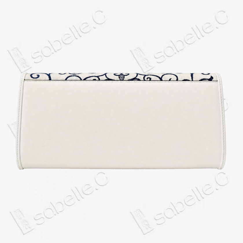 Kesi Leather‑Trim Clutch （Black / White） - 緙絲牛皮手拿包