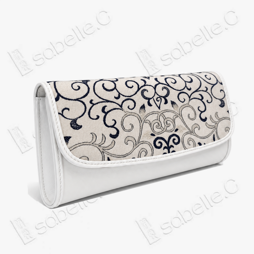 Kesi Leather‑Trim Clutch （Black / White） - 緙絲牛皮手拿包
