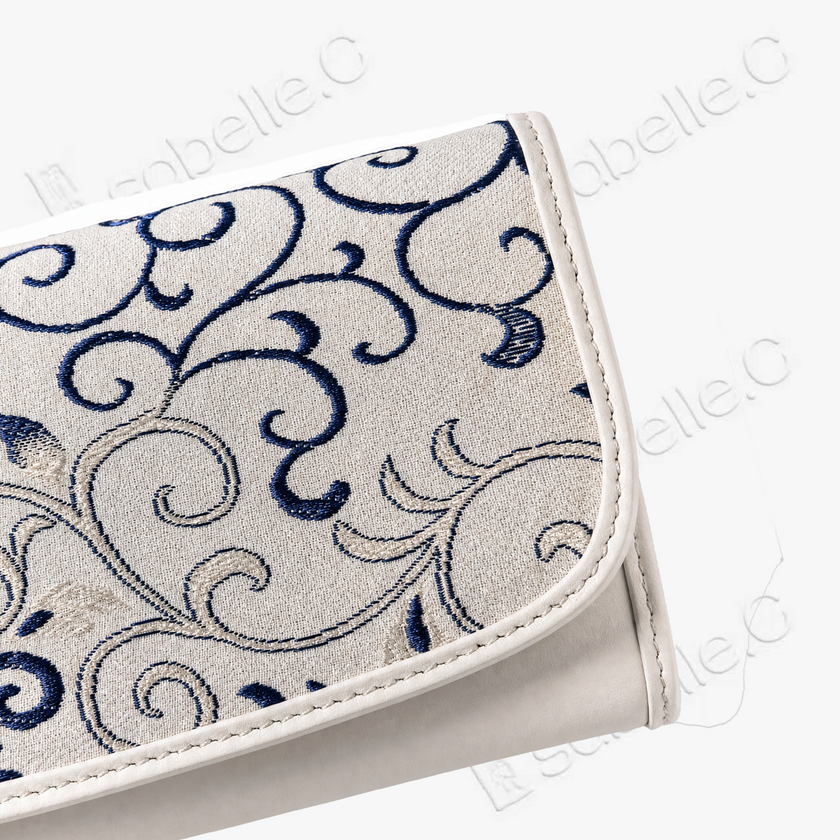 Kesi Leather‑Trim Clutch （Black / White） - 緙絲牛皮手拿包