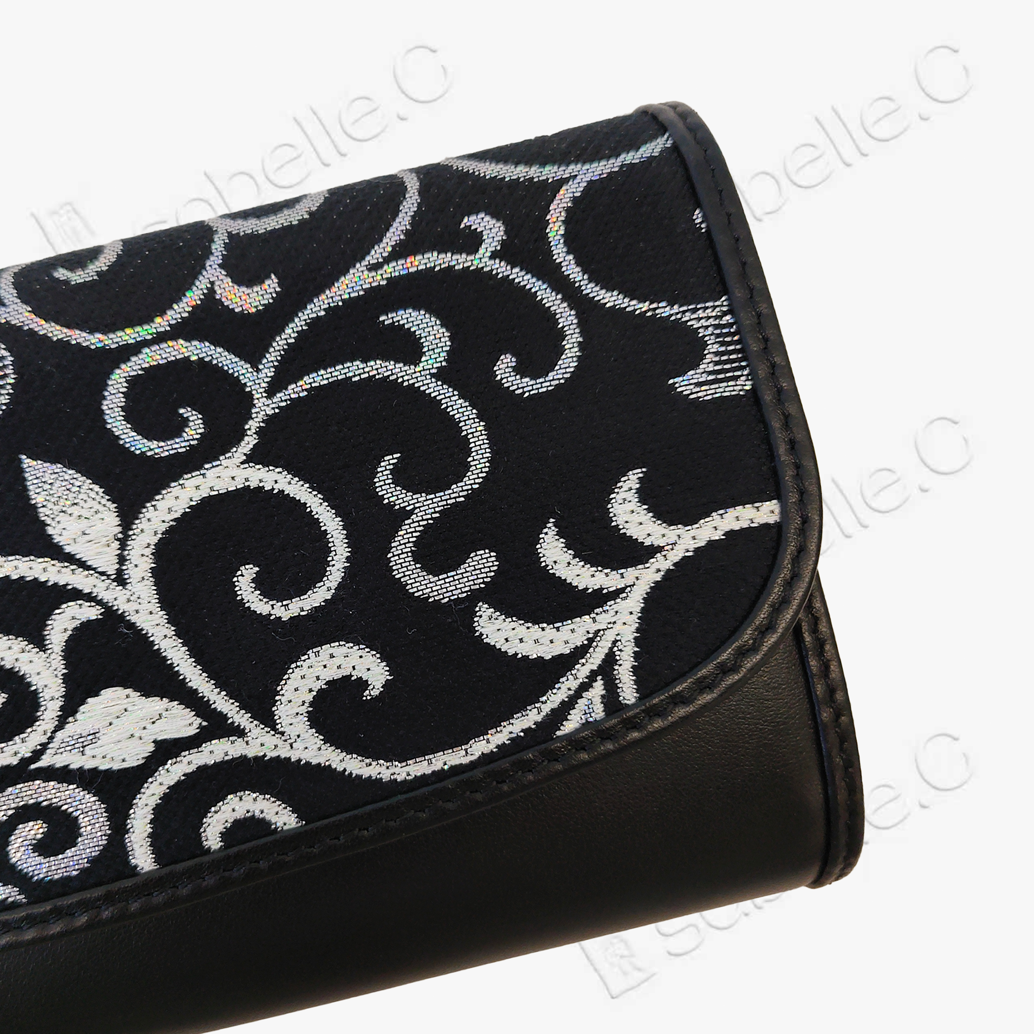 Kesi Leather‑Trim Clutch （Black / White） - 緙絲牛皮手拿包