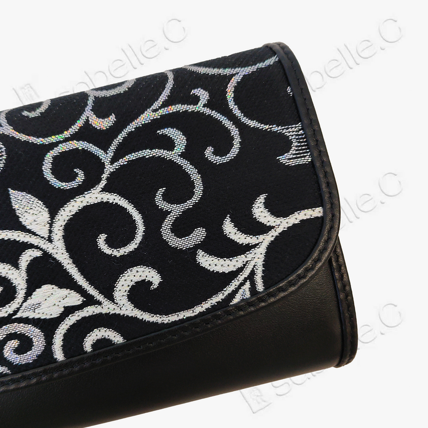 Kesi Leather‑Trim Clutch （Black / White） - 緙絲牛皮手拿包