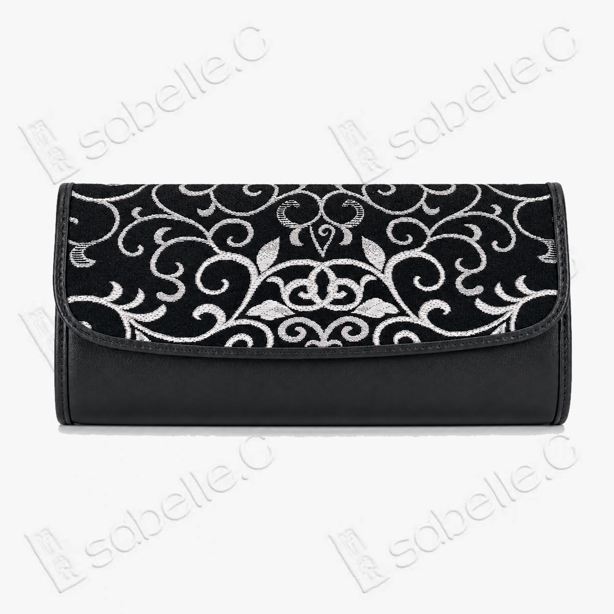 Kesi Leather‑Trim Clutch （Black / White） - 緙絲牛皮手拿包