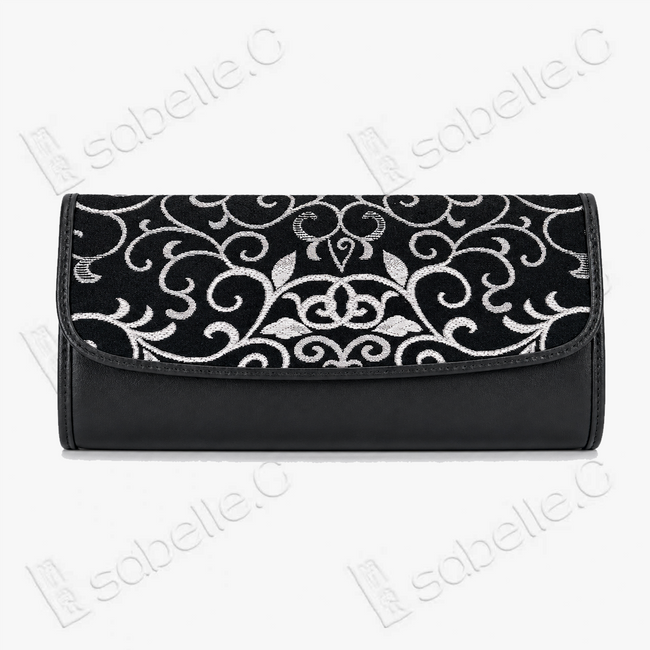 Kesi Leather‑Trim Clutch （Black / White） - 緙絲牛皮手拿包