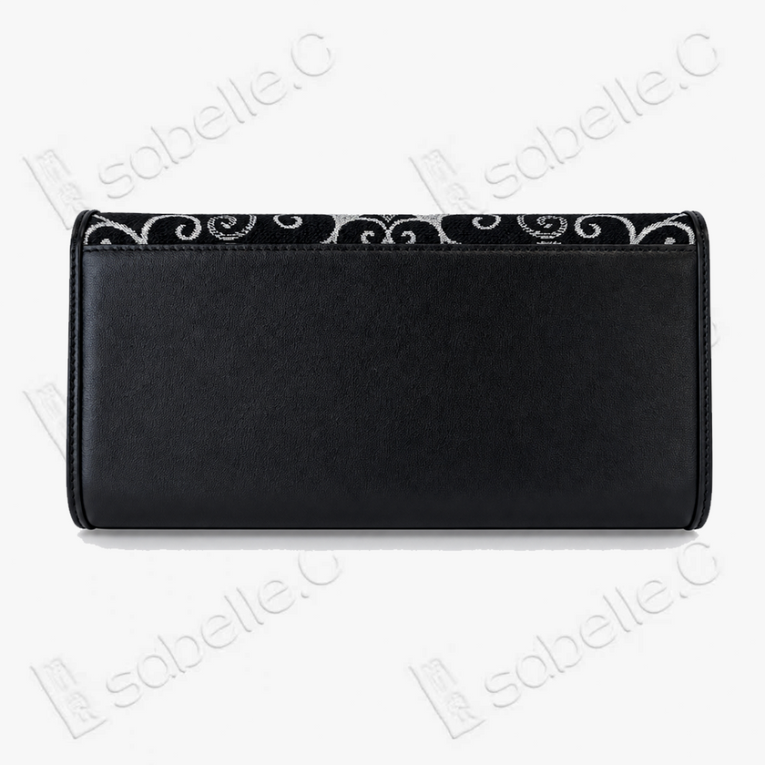 Kesi Leather‑Trim Clutch （Black / White） - 緙絲牛皮手拿包