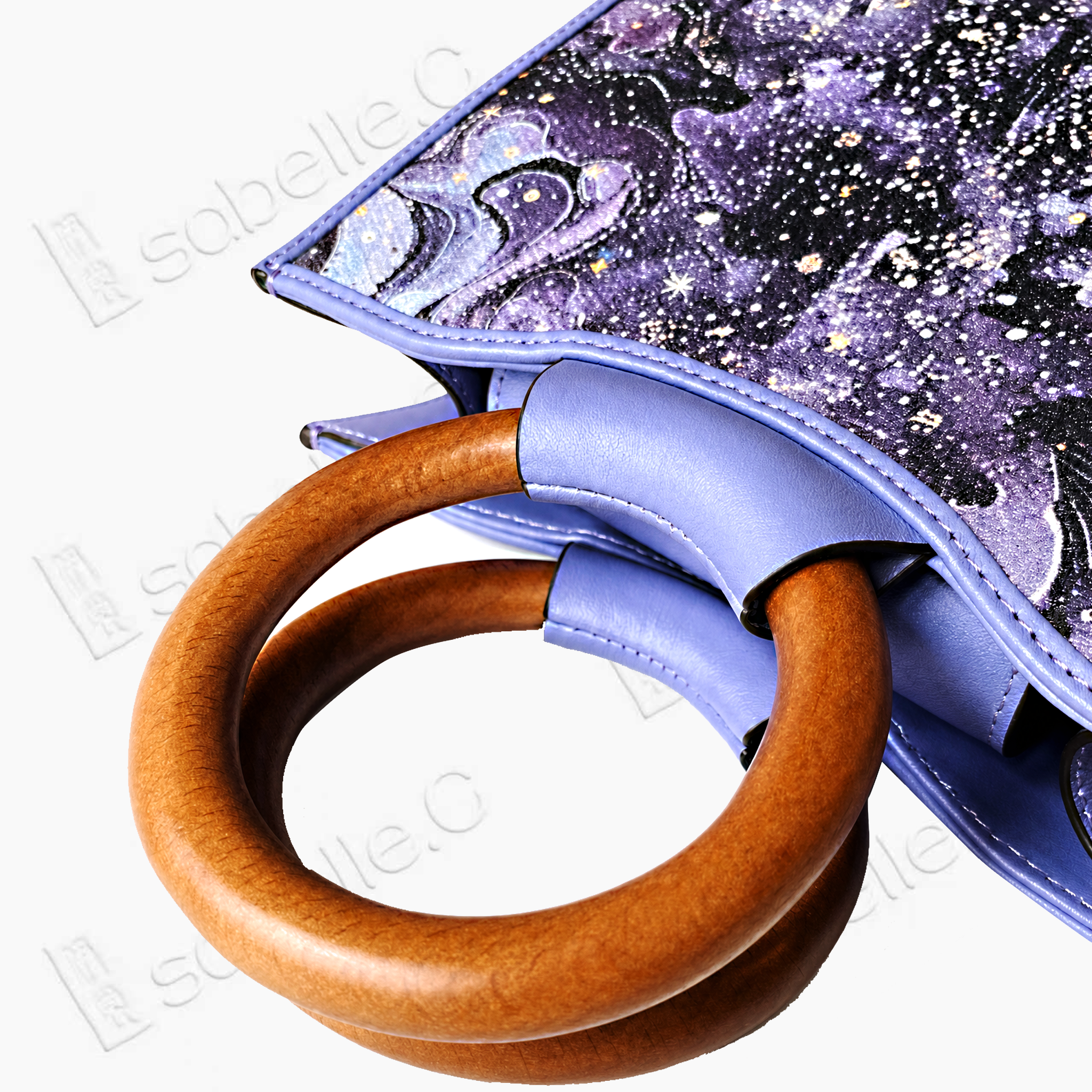 Kesi Lambskin Wooden‑Ring Tote - 緙絲羊皮木柄手提包