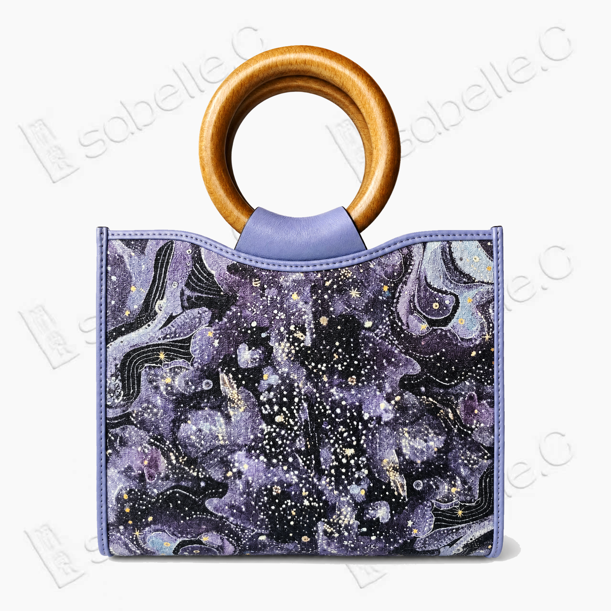 Kesi Lambskin Wooden‑Ring Tote - 緙絲羊皮木柄手提包