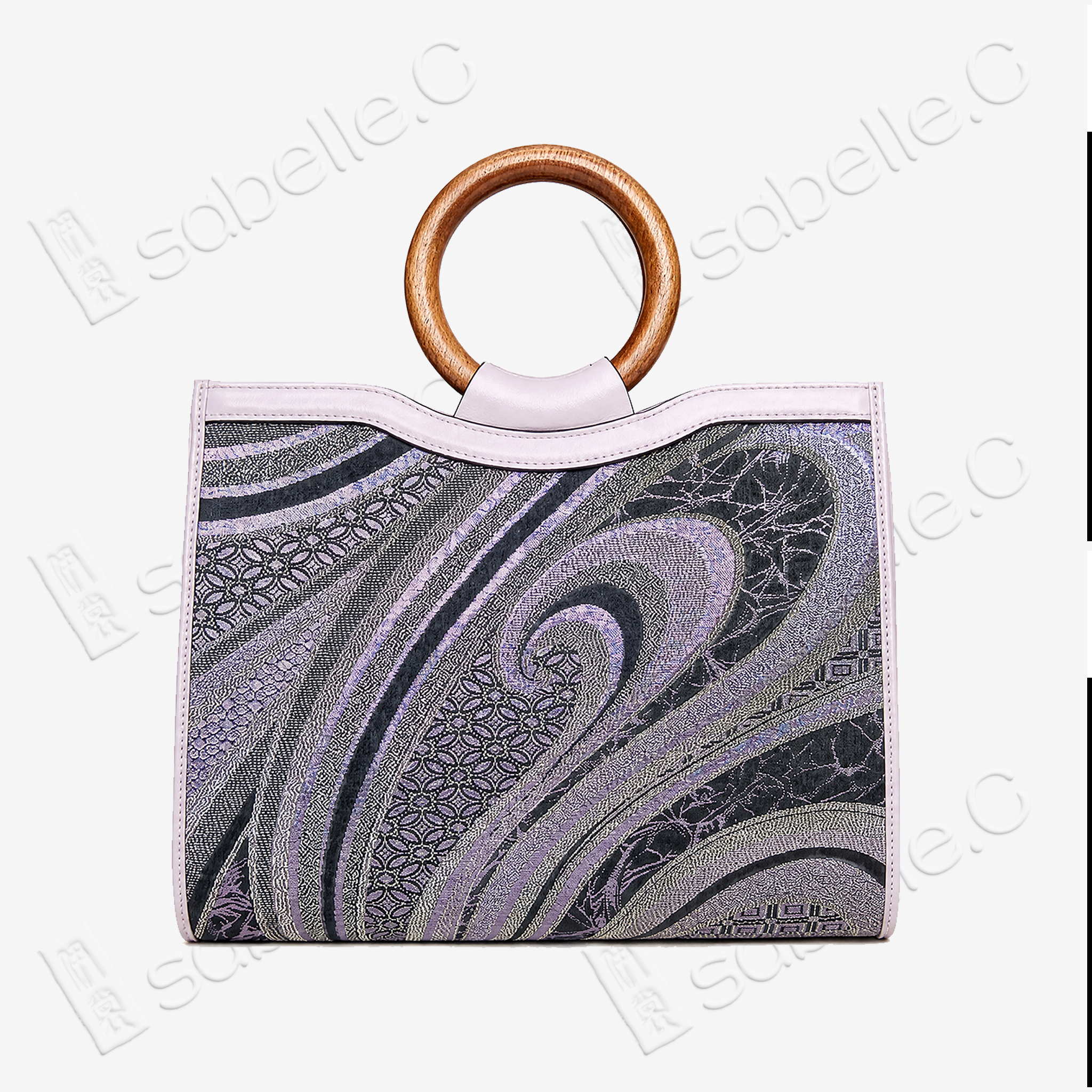 Kesi‑Tapestry Leather Wooden‑Ring Handbag - 緙絲牛皮木環手提包