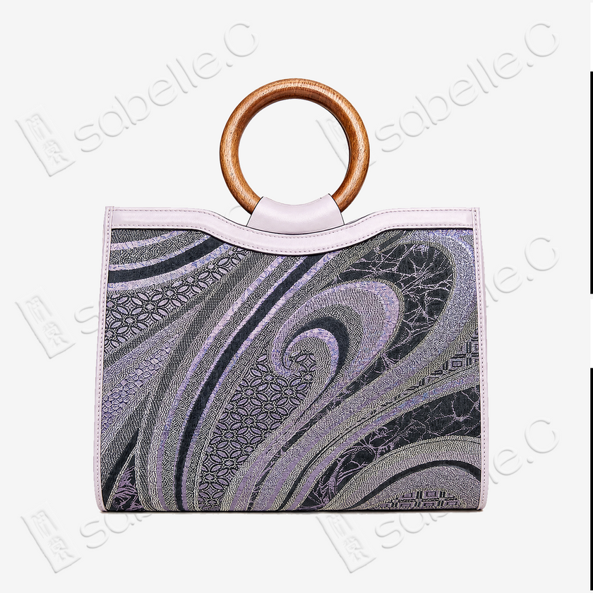 Kesi‑Tapestry Leather Wooden‑Ring Handbag - 緙絲牛皮木環手提包