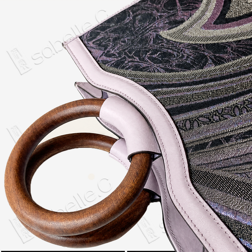 Kesi‑Tapestry Leather Wooden‑Ring Handbag - 緙絲牛皮木環手提包