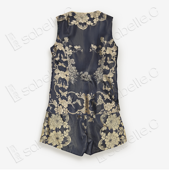 Vintage Silk Jacquard Sleeveless Vest Set