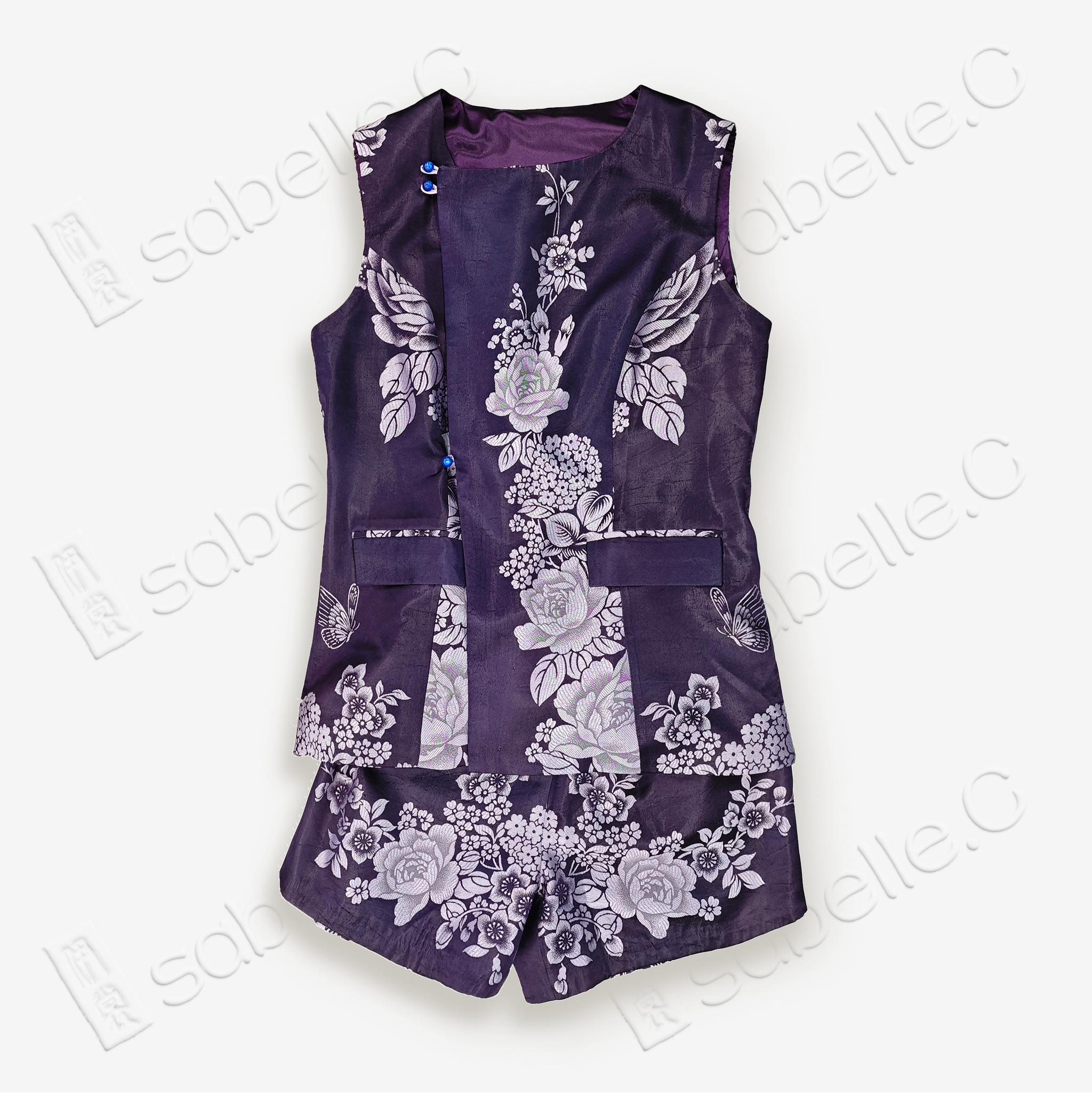 Vintage Silk Jacquard Sleeveless Vest Set