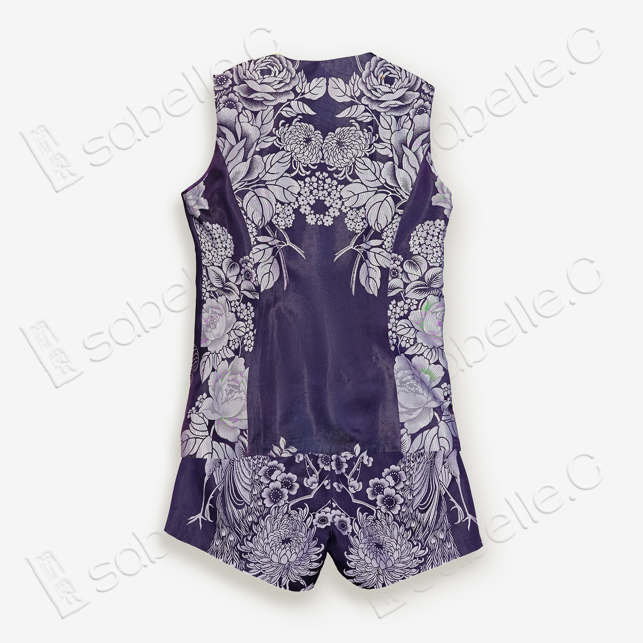 Vintage Silk Jacquard Sleeveless Vest Set