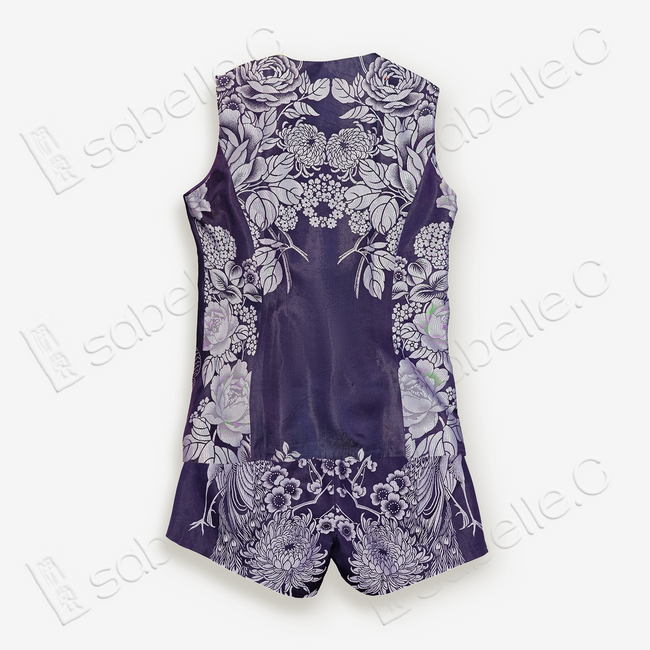 Vintage Silk Jacquard Sleeveless Vest Set