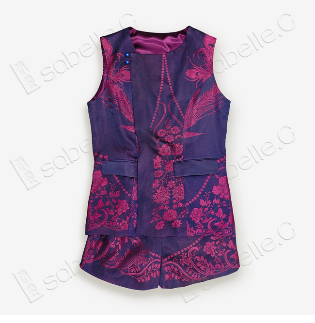 Vintage Silk Jacquard Sleeveless Vest Set