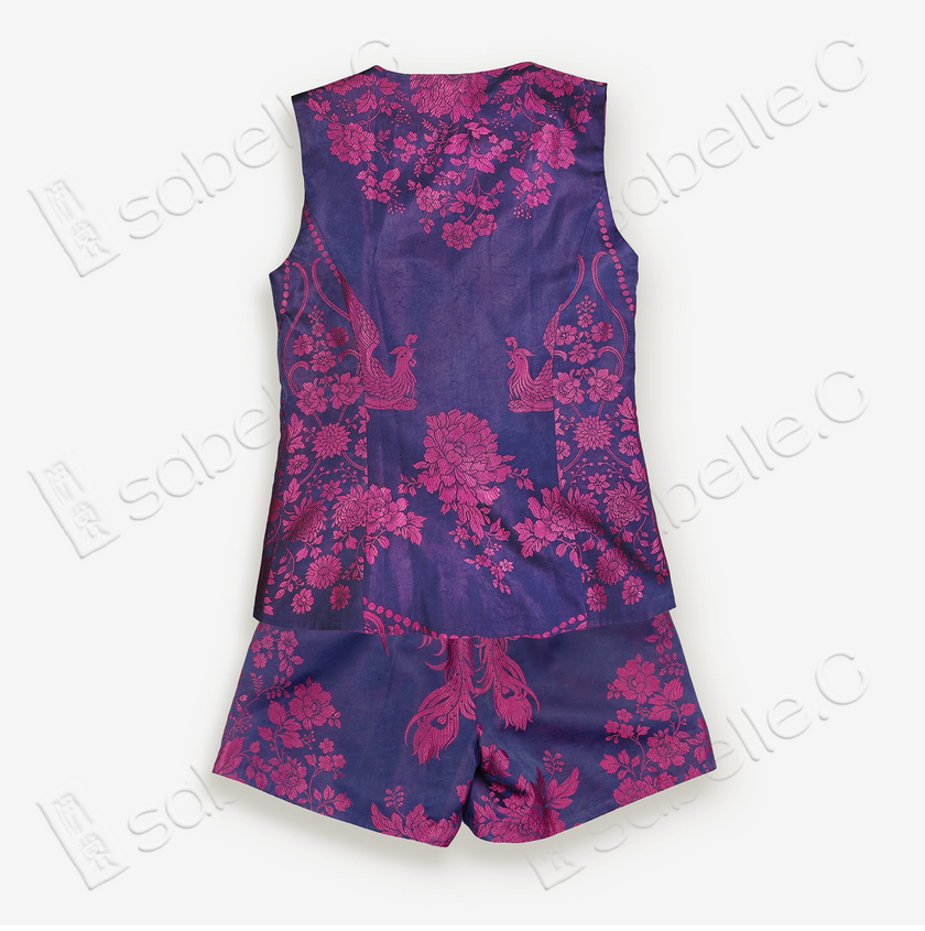 Vintage Silk Jacquard Sleeveless Vest Set