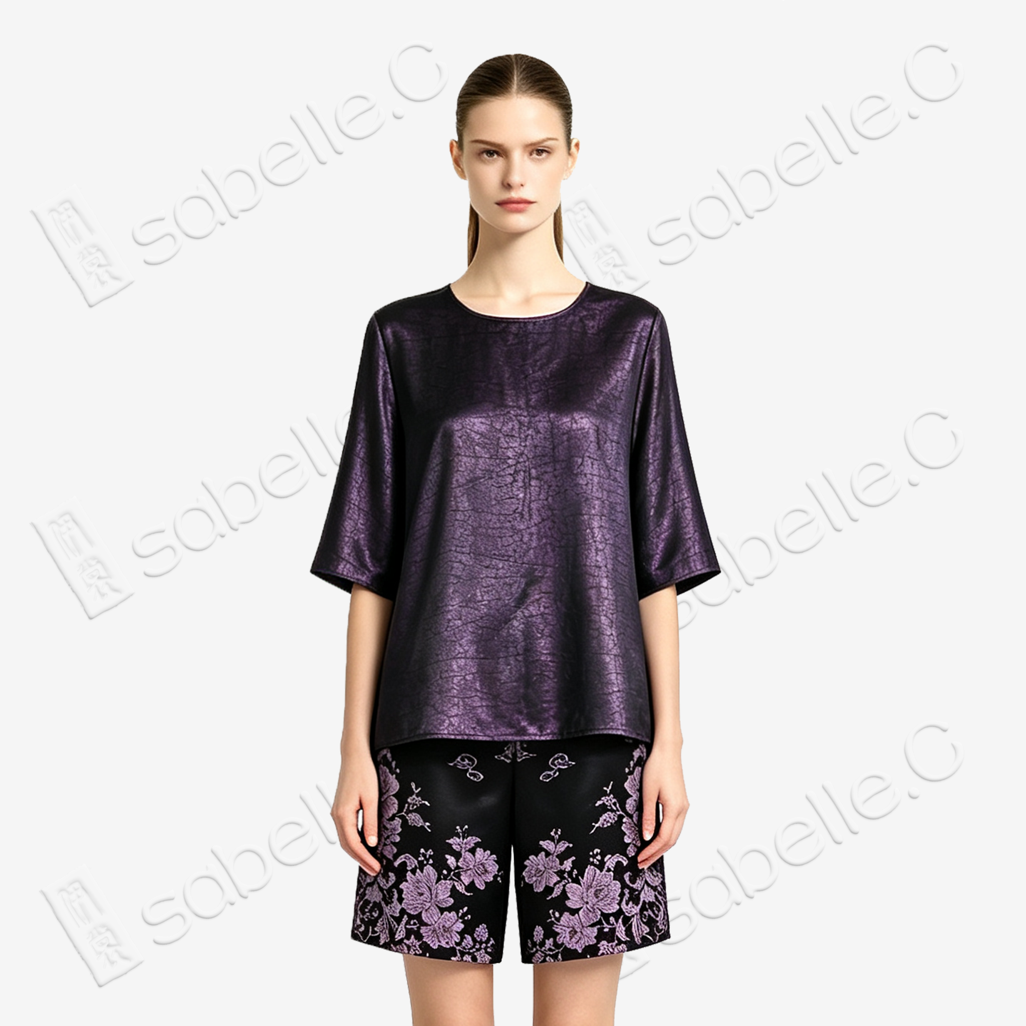 Obsidian Black Lilac Dragon Antique Silk Shorts -  「玄底紫龍 」古董真絲短褲